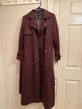 Unbranded Faux Suede Dark Brown Long Double-Breasted Trench Coat